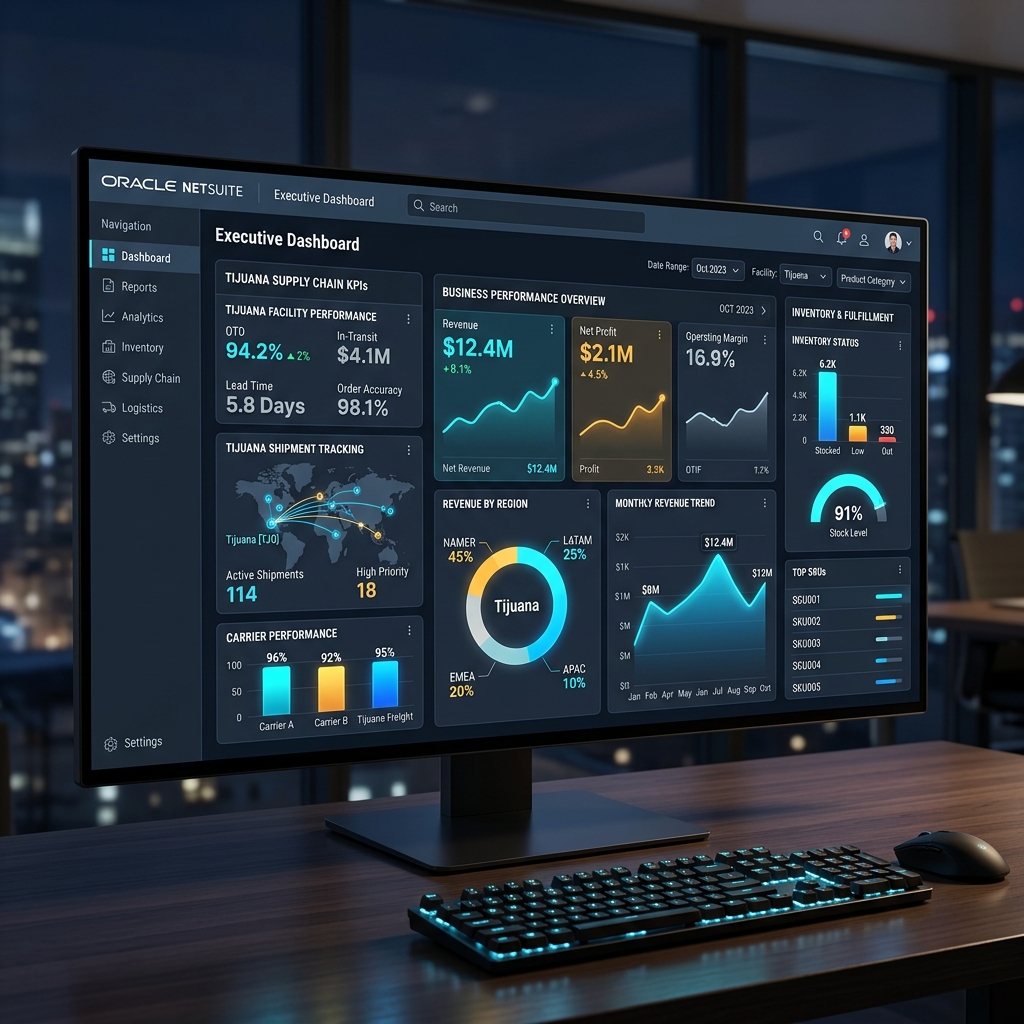 Dashboard Oracle NetSuite ERP en Tijuana